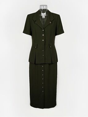 Julia Taylor VTG dark green military elegant business professional MIDI dress 10